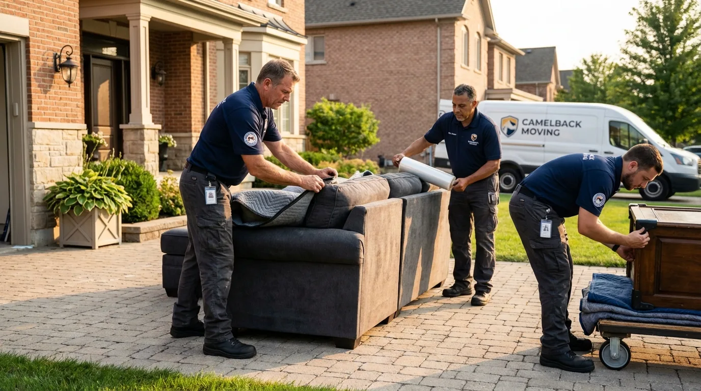 Large estate moving crew wrapping furniture in Shasta, CA